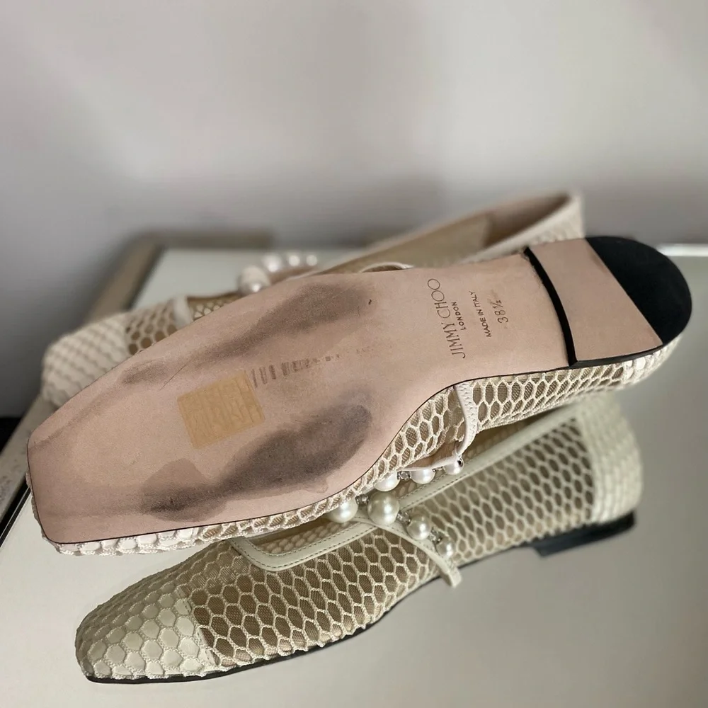 Like new JIMMY CHOO Ade Fishnet Ballet Flats 38.5 Mary Jane - Picture 12 of 12